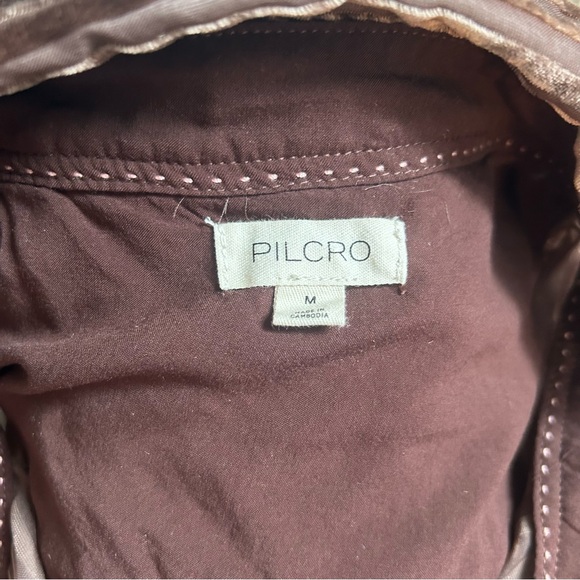 Pilcro Anthropologie Velvet sheer burnout Metallic Brown Button Down blouse - Picture 7 of 7